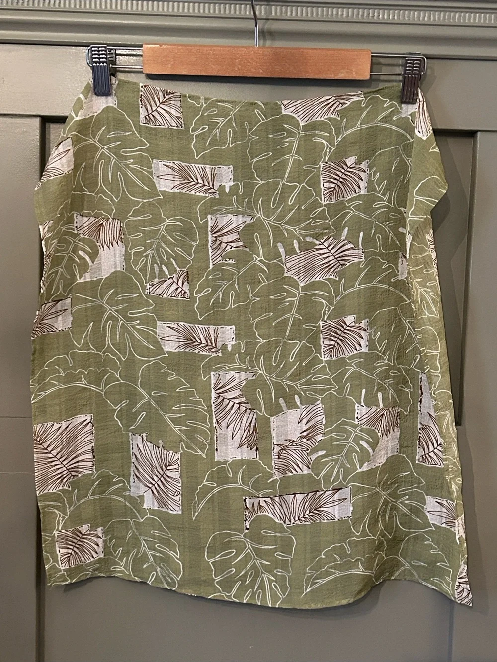 Silk Scarf Green Leaf Print 21